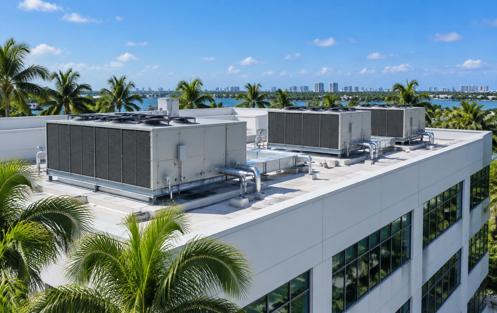 Commercial rooftop HVAC units on an office building in South Florida